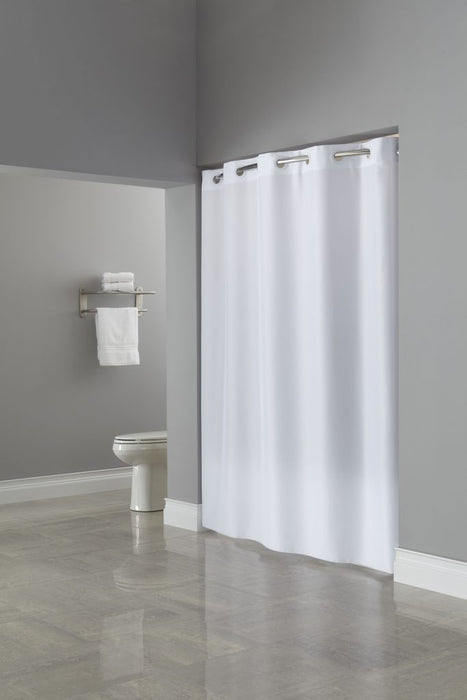 71x80 - Plain Weave Hookless white shower curtain for ADA compliant showers. Plain 80 inches long polyester shower curtain. Price per dozen