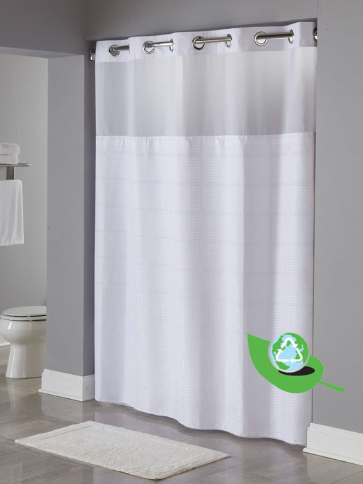 Recyclable RePET material hookless shower curtain