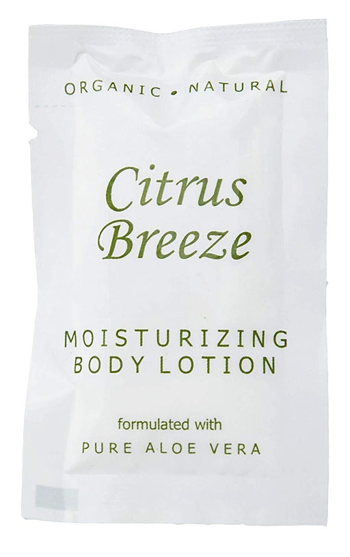 Hotel-Motel Body lotion. Citrus Breeze Naturals-collection with organic Aloe Vera. 0.25 oz/7.5ml sachet. 1000 items pack, 0.11 USD per item