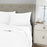 42x40 Queen size pillowcase. Luxury centium satin hotel white bed sheets in bulk. 65% Cotton, 35% microflament, crease resistant. Case pack of 72 pieces