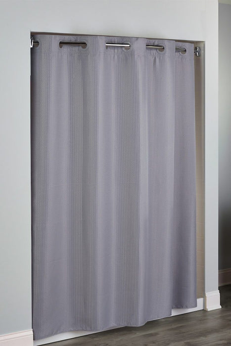 71 x 77 - Hudson Hookless gray shower curtain with replaceable liner. Polyester luxe waffle weave shower curtain