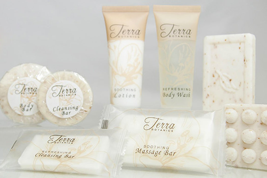Hotel body soap. Terra botanics collection for motel Motel AirBnB VRBO, Travel Size Hotel bar. 30g, 1.06 oz. 350 items pack, 0.31 USD per item