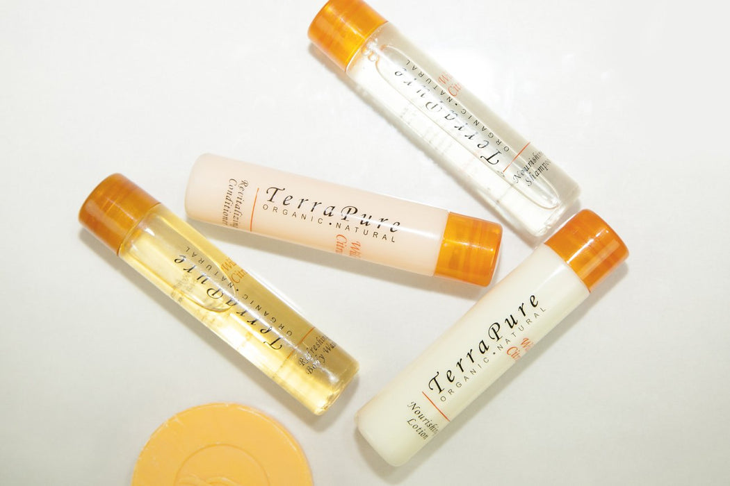 Hotel shampoo. Terra Pure Wild Citrus collection. 1 oz/30 ml. Flip cap. 300 Items pack, 0.43 USD per item