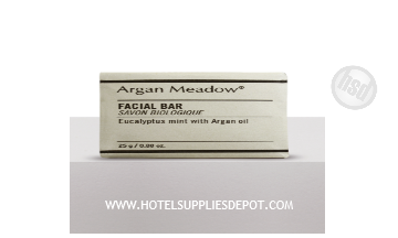 Hotel facial soap. Argan Meadow collection, 0.88 oz/25 gr. white square box, with Aloe Vera. 400 items pack. 0.207 USD per item