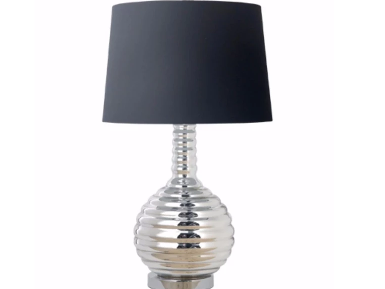 Impeccably Groomed Table Lamp, Black And Silver. 26" W x 14" H x 14"