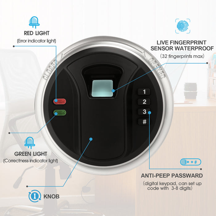 TIGERKING Biometric Safe Fingerprint Safe Agile Fingerprint Recognition System,Convenient and Rapid Opening, Great for Home, Hotel, Office, Say Goodbye to Complicated Numerical Passcodes