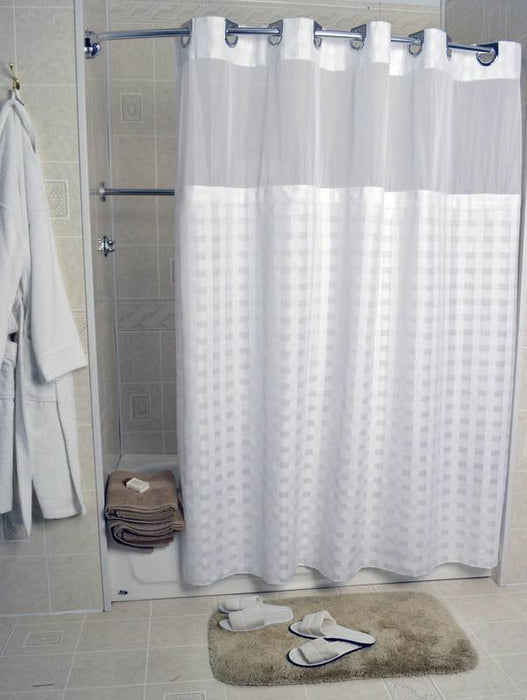 72x77 - Vision check Hang2it shower curtains. Polyester shower curtain with window and liner. Price per dozen