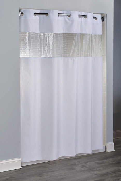 Major Hookless shower curtain. Polyester shower curtain with vinyl window. Price per dozen