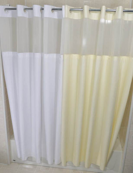 Moire hotel shower curtains beige and white